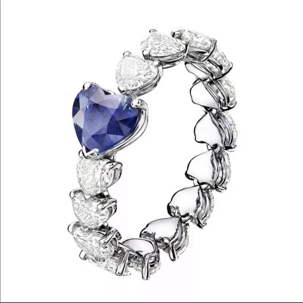 New 925 Silver Beautiful Heart Sapphire Ring